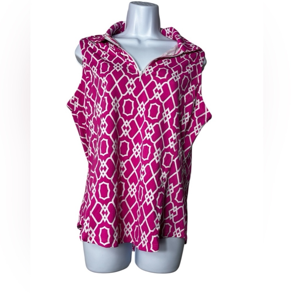 G Lifestyle Womens Sleeveless Zip Mock Neck Geometric Sun Protection Size Large